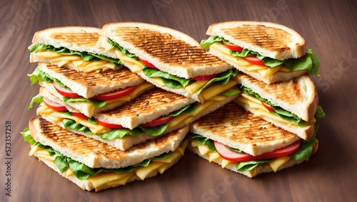 Panini sandwiches grilled cheese and crispy with fries, ai generated 
