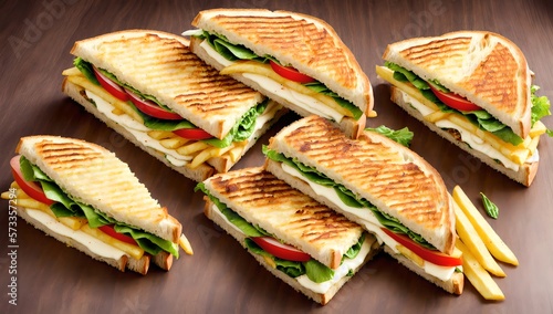 Panini sandwiches grilled cheese and crispy with fries, ai generated 