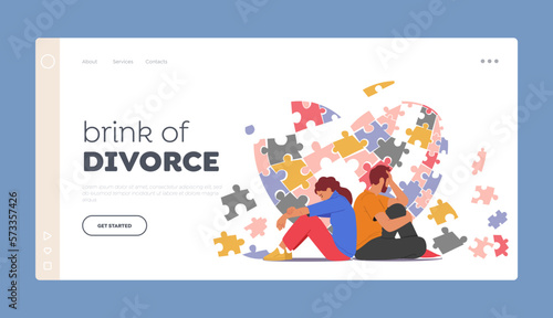 Brink of Divorce Landing Page Template. Couple In Family Disagreement Between Family Members Vector Illustration
