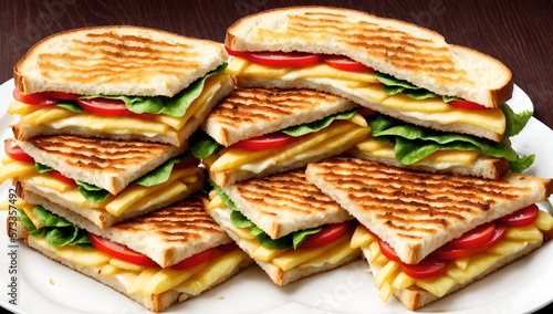 Panini sandwiches grilled cheese and crispy with fries, ai generated 
 photo