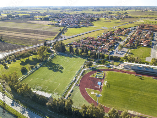 Aerial view from drone of sport fields, Tuscany photo