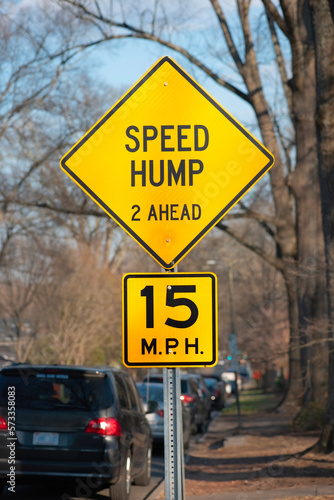 Sign "Speed Hump" on the road