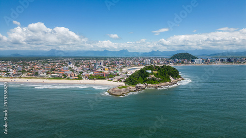 Aerial view of the central beach of the city of Guaratuba in a sunny day on the coast of Paraná, southern region of Brazil