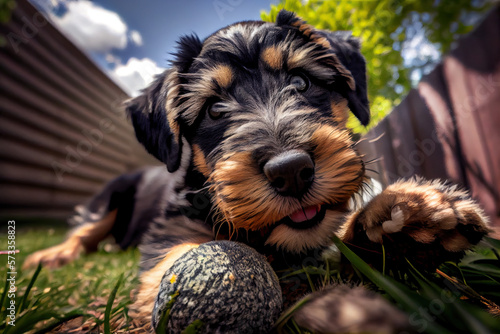 Jagdterrier puppy in the garden, Generative AI photo