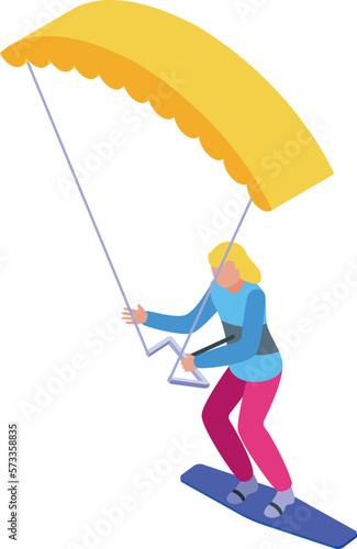 Girl kitesurfing icon isometric vector. Wind surf. Active speed