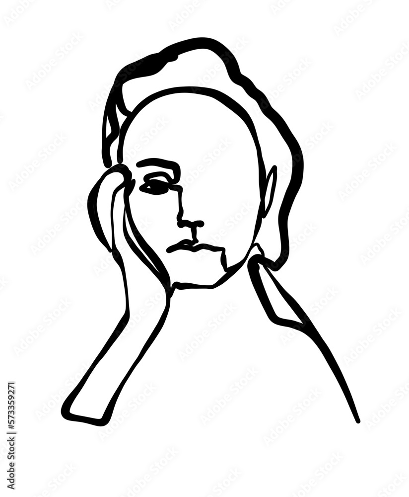 Female continuous line art abstract drawing. Woman Fashion Minimalist Concept, Woman Beauty Drawing, black and white Illustration for logo, sublimation, prints, T-shirt, banners, slogan design