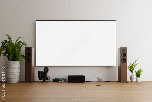 Foto tv screen mockup in living room, 3d rendering