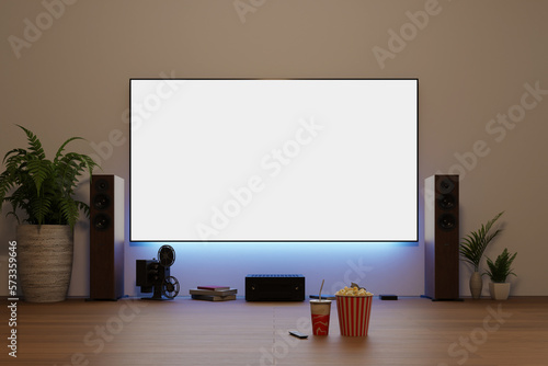 tv screen mockup in living room, 3d rendering photo