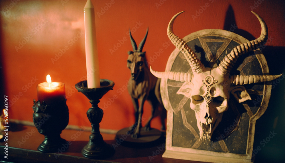 Occult Grimoire Black Magic Book Laying On Table With Occult Symbols Occult Grimoire Black Magic Book Laying On Table With Occult Symbols