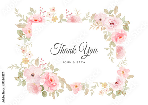 Thank you card with pink rose flower frame