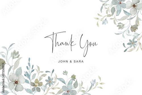 Thank you card with soft green floral watercolor