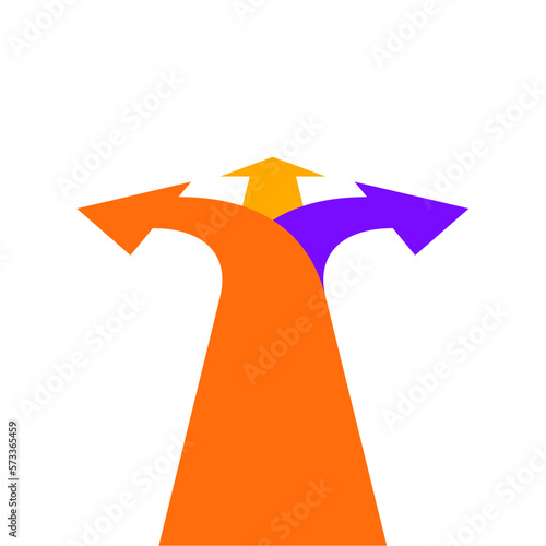 3 way decision opportunity option arrow. Three way direction vector path choice sign.