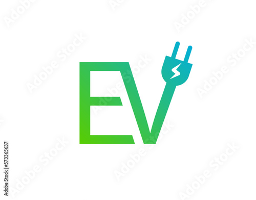 EV car electric vehicle charger logo icon. Hybrid ev car station eco sign green automobile symbol.