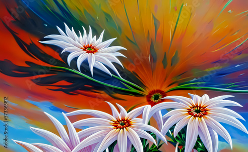 a bouquet of beautiful daisy flowers close-up on a blurred background of a large flower bowl. Generative AI, Generative, AI