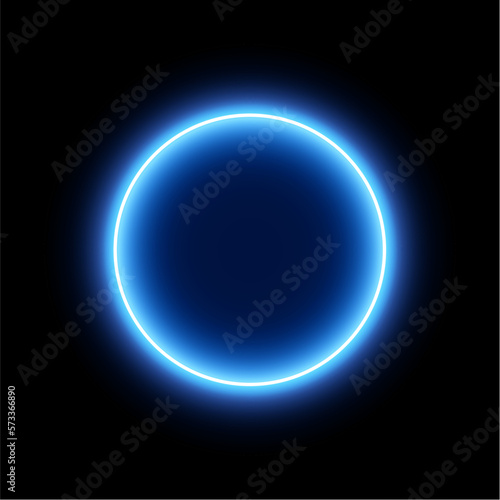 Neon light frame box line circle background. Led neon glow vector shape banner sign circle background frame.