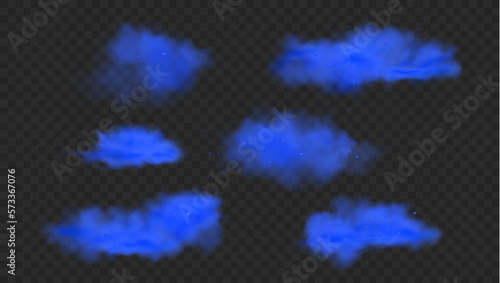 Blue smoke effect vector explosion isolated nebula. Blue smoke cloudy gas dust fog