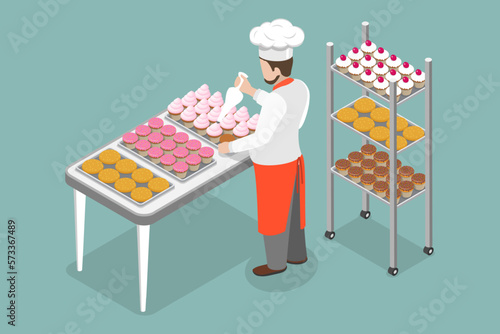 3D Isometric Flat Vector Conceptual Illustration of Sweets Baking, Homemade Bakery