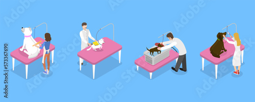 3D Isometric Flat Vector Conceptual Illustration of Pet Grooming, Professional Pet Barber Services