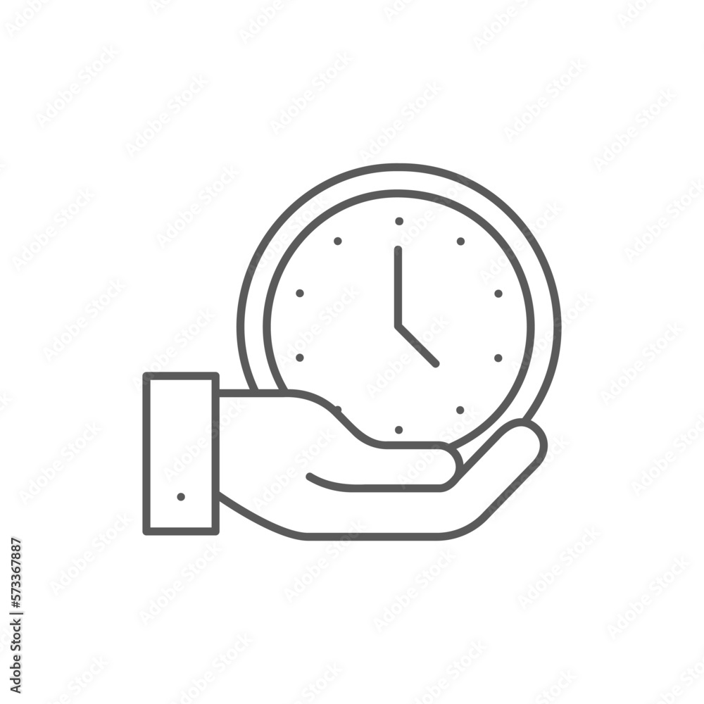 Hand holding clock, keep time, stopwatch lineal icon. Time management
