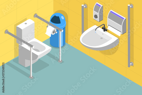 3D Isometric Flat Vector Conceptual Illustration of Restroom For Disabled People, Accessible Public Toilet
