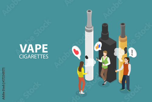 3D Isometric Flat Vector Conceptual Illustration of Vape Cigarettes, Portable Smoke Devices