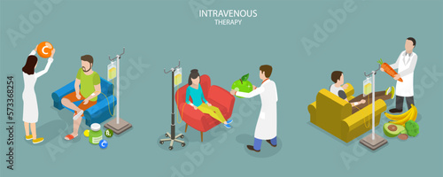 3D Isometric Flat Vector Conceptual Illustration of Intravenous Therapy, IV Drip Vitamin Infusion