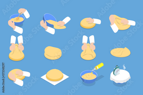 3D Isometric Flat Vector Conceptual Illustration of Preparing And Cooking Bakery Dough, Coocing at Home photo
