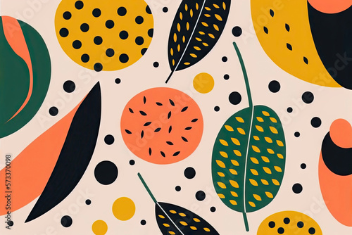Playful tropical illustration with leaves and fruits, flat style. Generative AI