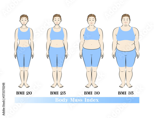 ボディマスインデックス 中高年女性の体形変化 ダイエットのビフォーアフター イラスト ベクター