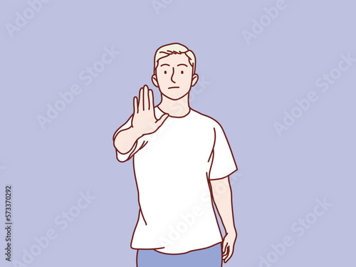 Man young serious say no stop sign gesture hand simple korean style illustration