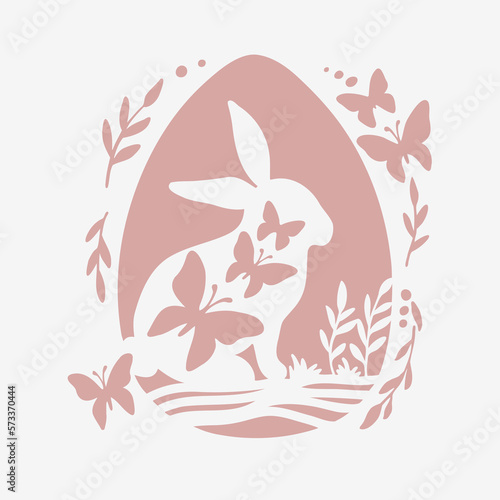 Cute Easter bunny 3D layered paper cut style. Rabbit vector illustration. Shadow box eps. Vector layout template for greeting cards  flyers  posters  invitations  