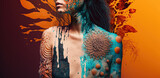 Body skin problems in boho style on a colored background, concept of Boho Chic and Dermatology, created with Generative AI technology