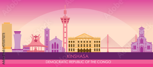 Sunset Skyline panorama of Kinshasa, Democratic Republic of the Congo - vector illustration
