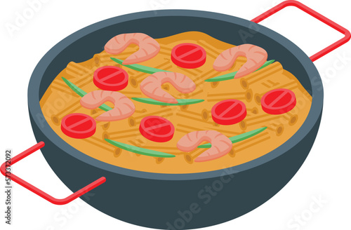 Shrimp pasta food icon isometric vector. Meal festival. China eating