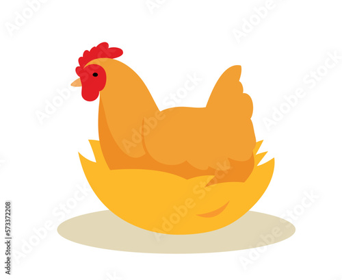 Chicken in nest concept. Animal with wings and feathers sits on eggs. Mom is expecting children. Nature and wild life, agriculture and farming. Cartoon flat vector illustration