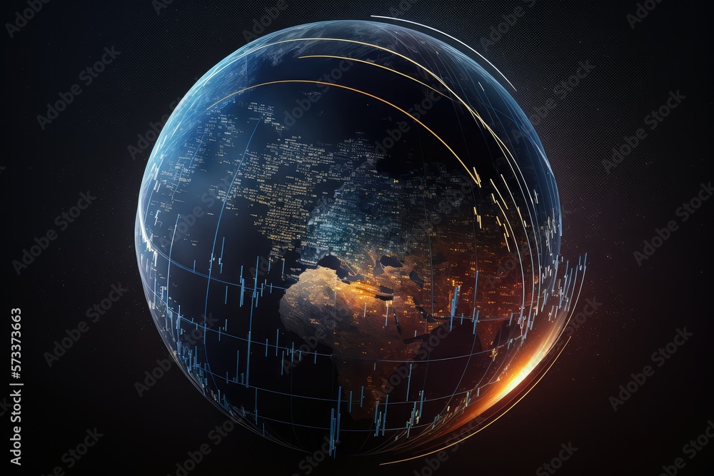 Futuristic planet earth illustration in dark space , generative ai