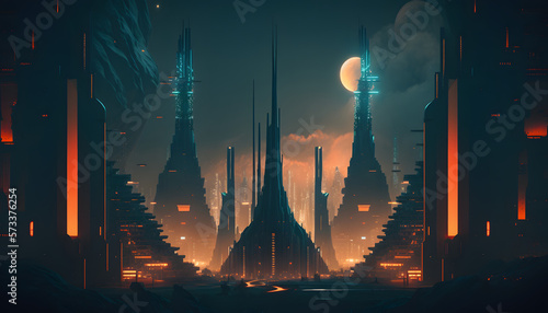City of Lights: A Vibrant and Futuristic Cityscape Illuminated at Night, a Digital Masterpiece