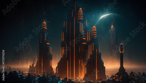 Nightlife in the Future: A Futuristic Cityscape Lit Up in the Dark, a Stunning Digital Render