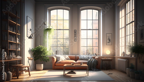 Home Sweet Home: Spacious Living Room with Large Window and Stylish Furniture