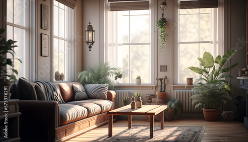 Modern Cozy: A Bright Living Room Filled with Stylish Furniture and a Large Window