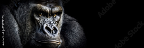 Head of a gorilla on black background.  Image created with generative ai photo