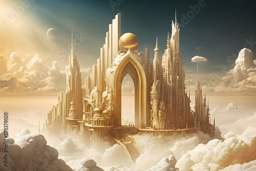 heaven golden city created using AI Generative Technology