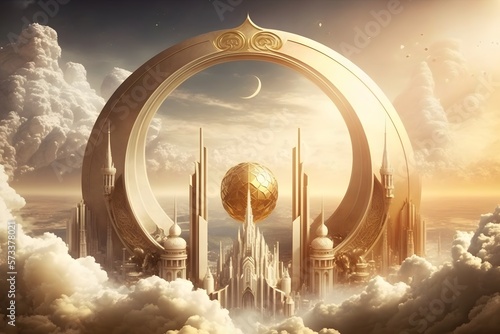 heaven golden city created using AI Generative Technology