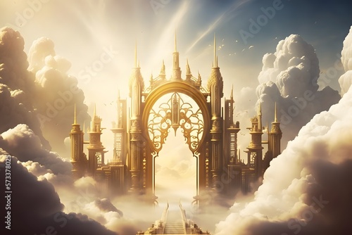 heaven golden city created using AI Generative Technology