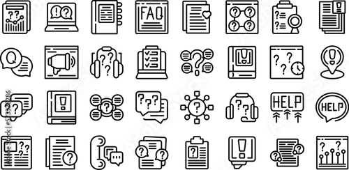 FAQ page icons set outline vector. Advice page. Page online