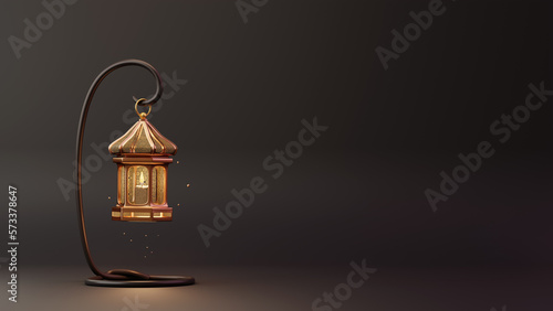 Ramadan lantern with stars and particles as luxury islamic background.