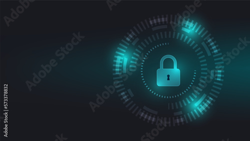 digital padlock with virtual screen on dark background. cyber security technology for fraud prevention and privacy data network protection concept