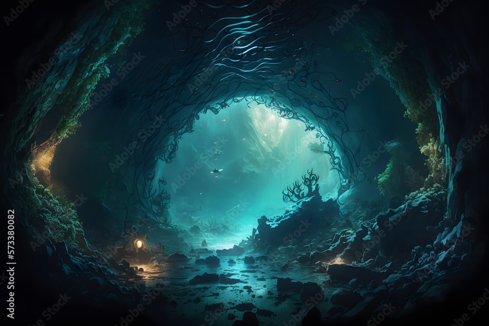 underwater cave created using AI Generative Technology