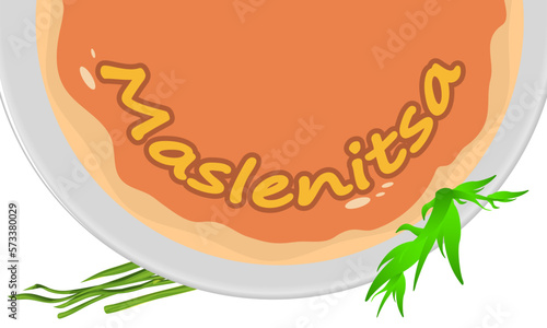 Maslenitsa pancake on a plate, vector art illustration.