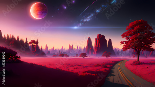 Hermoso Atardecer Rojo con el Espacio a la Vista, IA Generativa © Tyrael